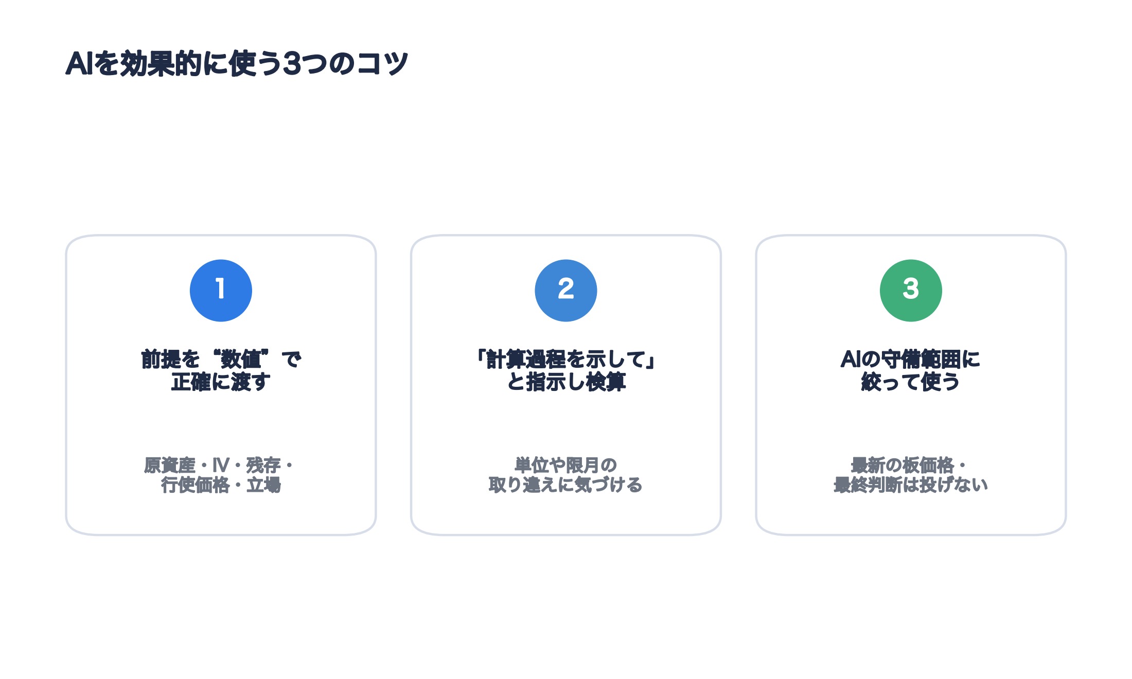 AIを効果的に使う3つのコツ(数値で渡す・計算過程を検算・守備範囲に絞る)