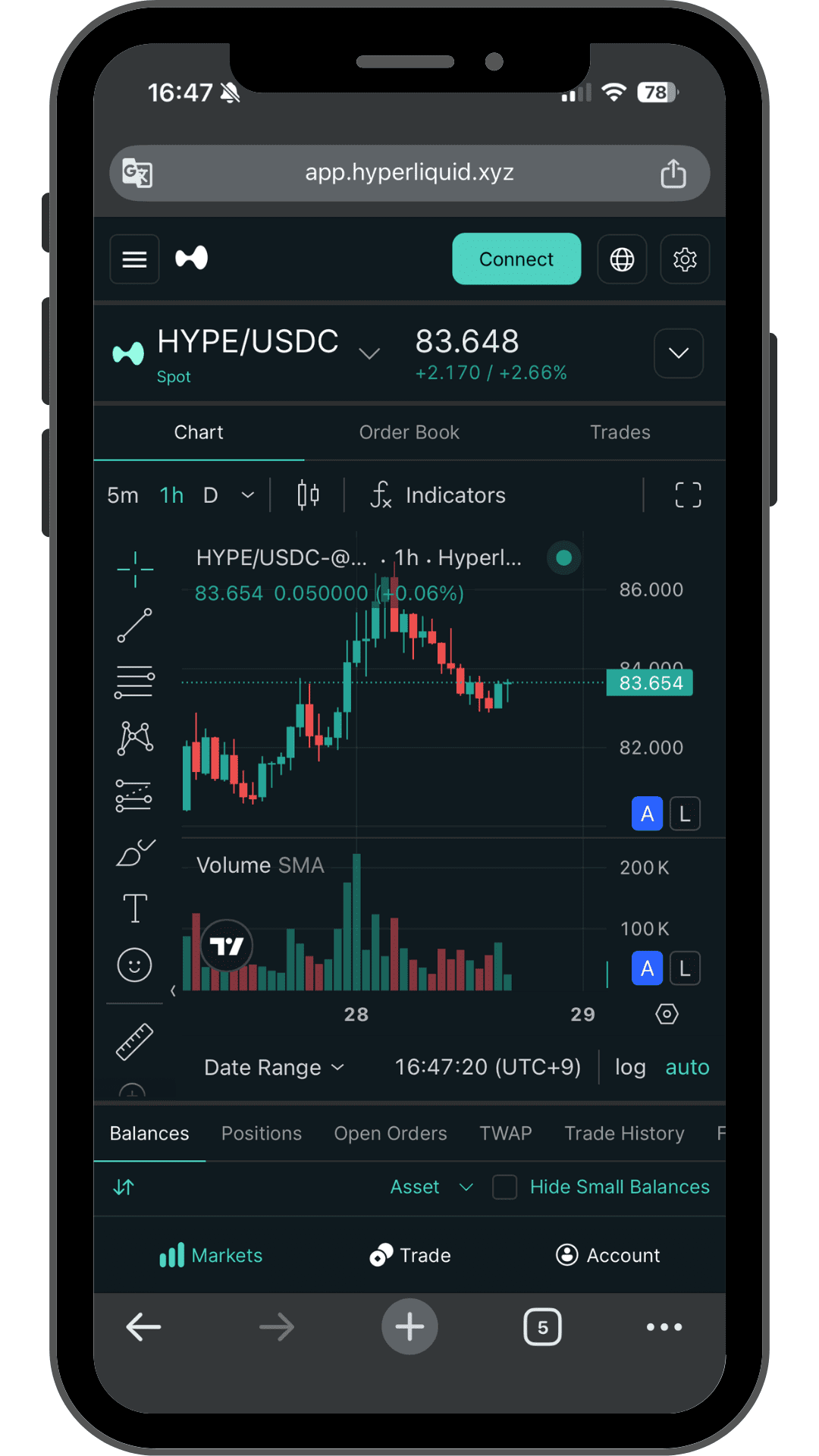 Hyperliquidのアプリ画面1