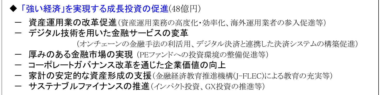 金融庁 令和9年度予算要求 成長投資の促進48億円 オンチェーンの金融手法の利活用の記載