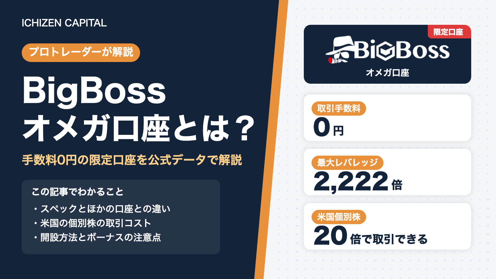 BigBossオメガ口座とは？手数料0円・最大2,222倍・米国個別株