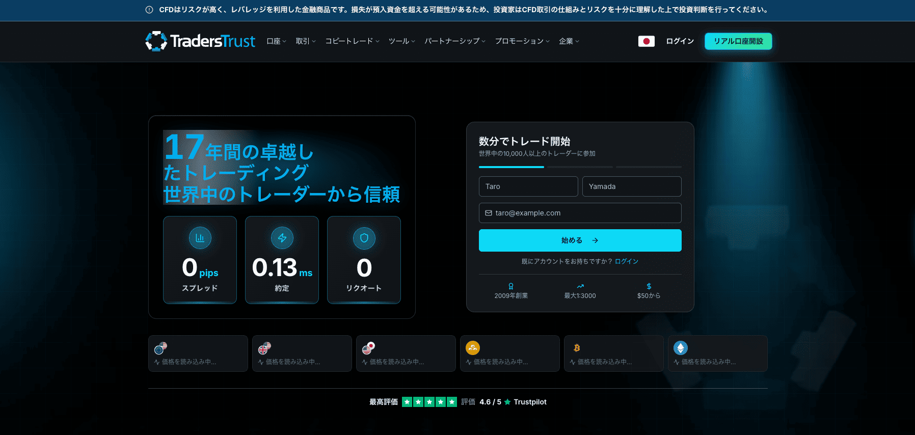 TradersTrust公式サイトのトップページ
